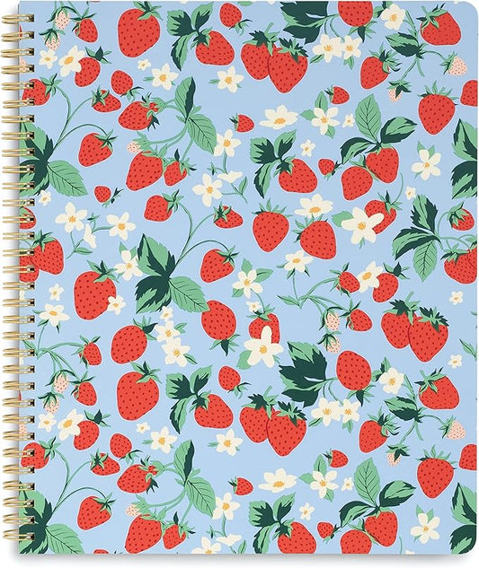 ban.do Floral Rough Draft Large Spiral Notebook, 11" x 9" with Pockets and 160 College Ruled Pages, Strawberry Fields
