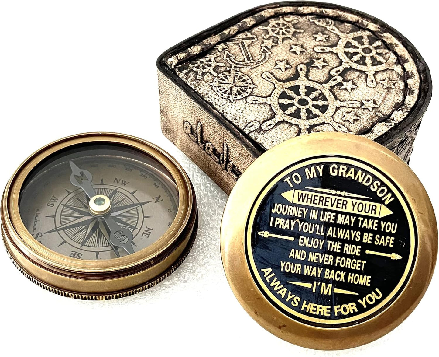 Gift for Grandson Brass Compass Engraved Quote | Memory Present to My Grandson Birthday, Baptism, Graduation, Confirmation, Love, Gift idea by Grandpa Grandma