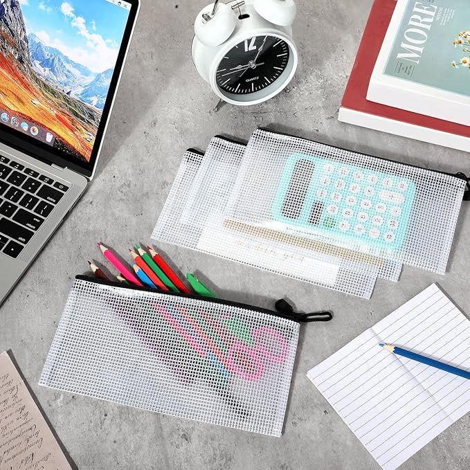 Zhehao 200 Pieces A6 Mesh Zipper Pouch Bulk Mesh Bags with Zipper Waterproof Small Pencil Pouches for School Office Supplies Organization 9.4 x 4.5 Inches(Black and White)