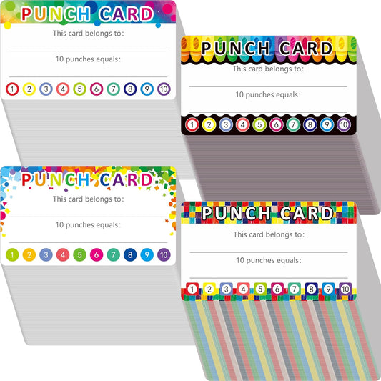 332 PCS Punch Cards, 4 Designs Incentive Reward Card Student Awards Loyalty Cards for Business, Classroom, Kids Behavior, Students, Teachers (3.5” x 2”)