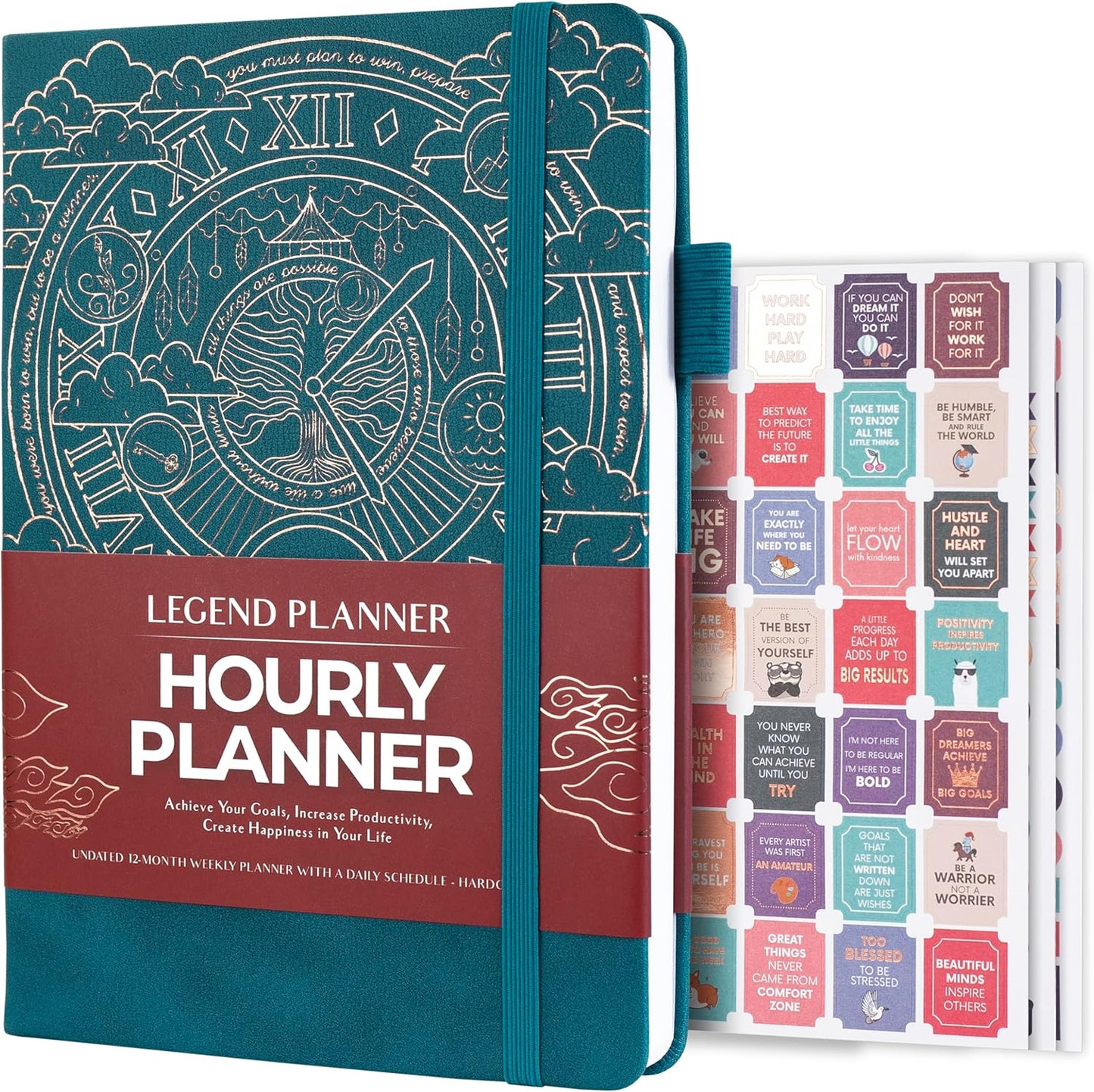 Legend Planner Hourly Schedule Edition – Deluxe Weekly & Daily Organizer with Time Slots. Time Management Appointment Book Journal for Work & Personal Life, Undated, A5 Hardcover – Dark Teal Gold