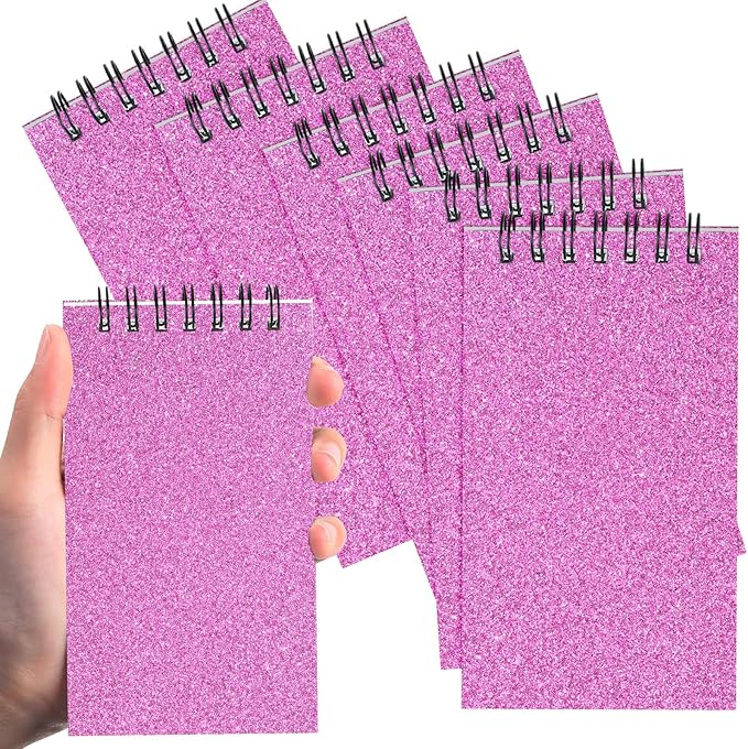 Tenceur 6 Pcs Pocket Notebook Bulk Small 3x5 Inch Spiral Notepads Mini Top Bound Notebook with Lined 120 Pages Ruled Memo Pads for Office College Nurse Essentials Back to School Gift (Glitter Pink)