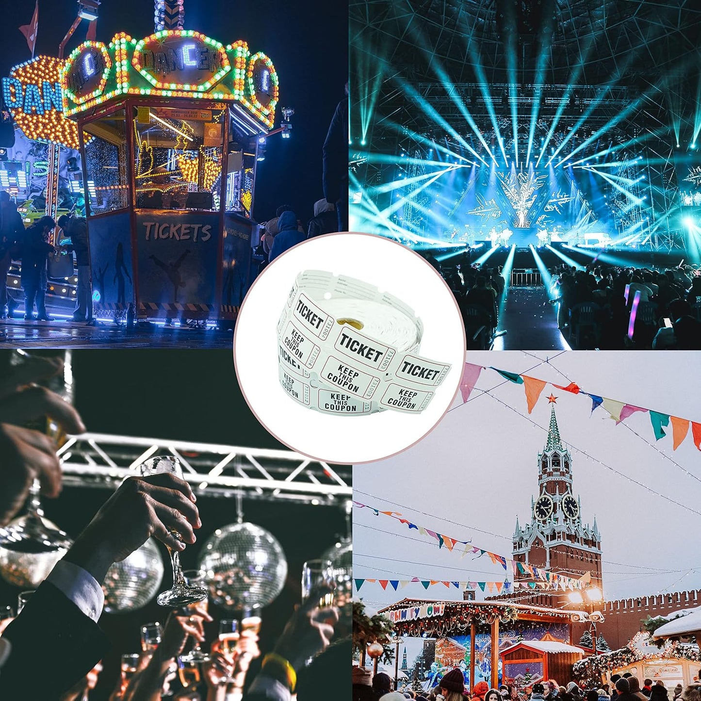 DNB 1000 Raffle Tickets - Double Roll 1000 Pairs per Roll 2 x 2 Inch 50/50 Consecutively Numbered Tickets for Entry/Events/Fundraiser/Prizes - White