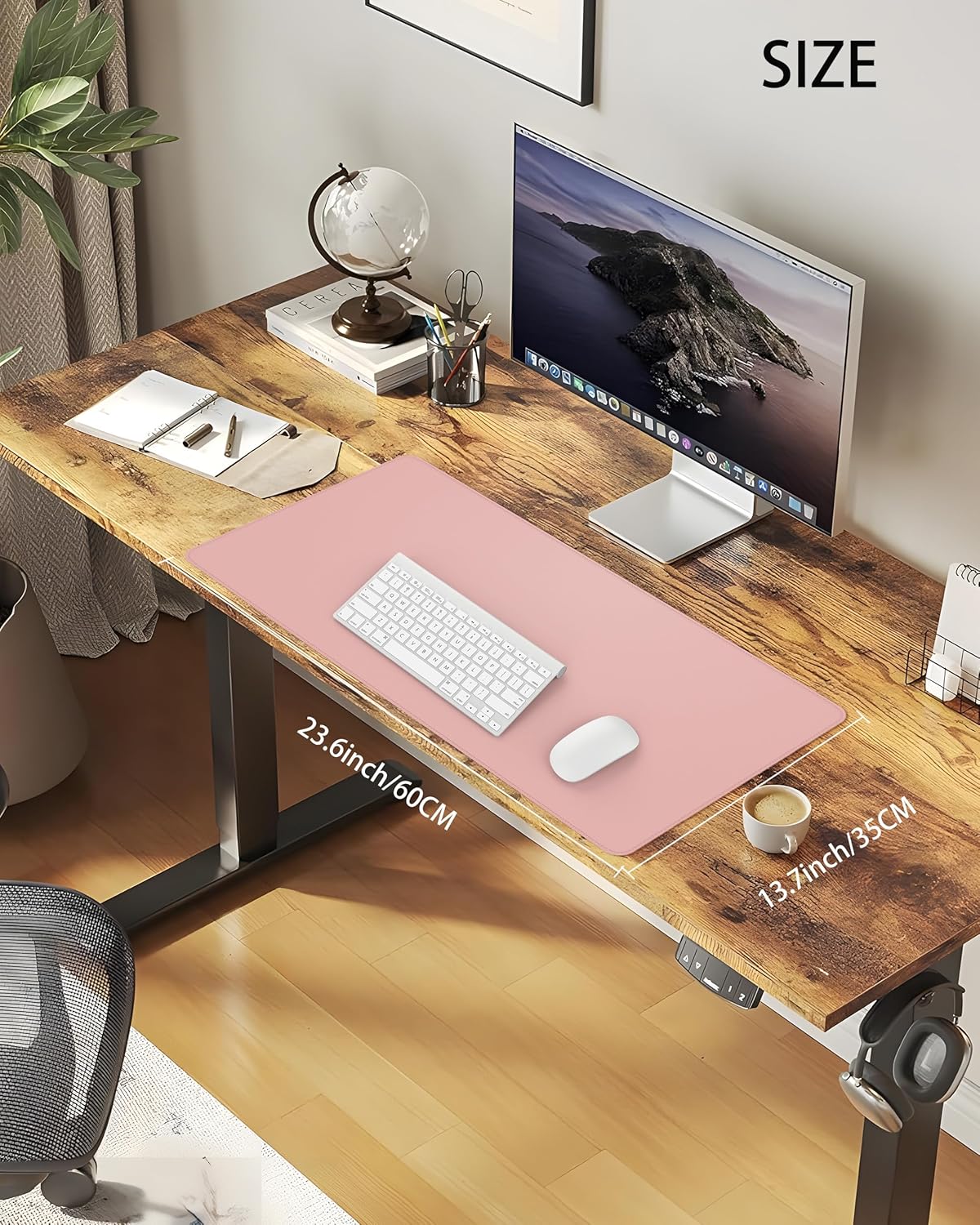 Desk Pad Mat 23.6"x13.7" - Waterproof Mouse Pad & Desk Protector, Non-Slip PU Leather for Gaming Keyboard/Mouse, Stitched Edge XL Office Desk Pad with Ergonomic Support(Pink)