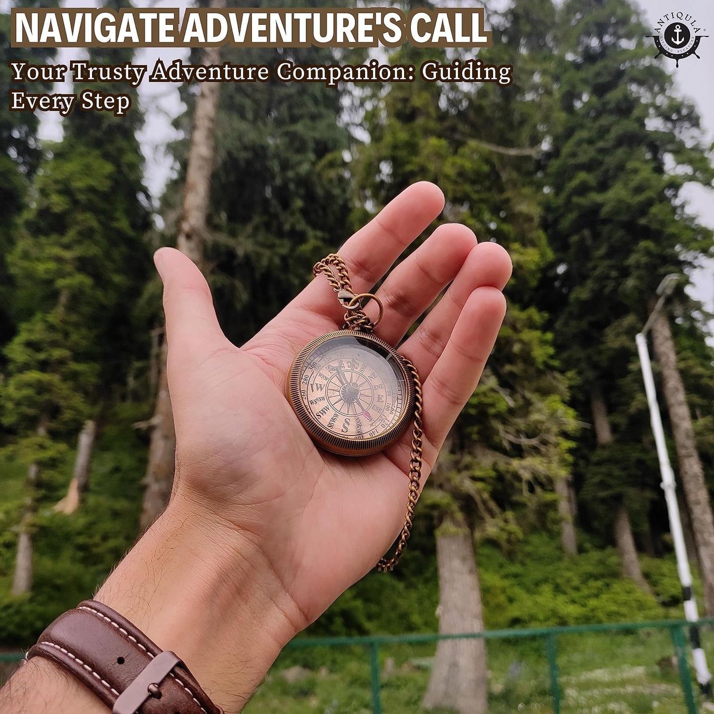 Brass Compass with Wooden Box - Graduation Gifts, Pirate Accessories & Baptism Gift For Boys, Steampunk Travel Decor Compasses For Missionary, Inspirational and Sentimental Compass