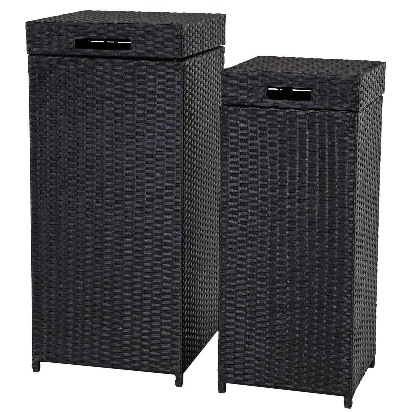 Sunnydaze Outdoor Trash Cans with Lids - Set of 2 Indoor and Outdoor Garbage Cans – 26 Gal and 15 Gal - Black