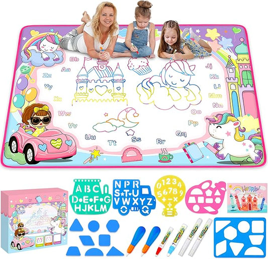 Water Doodle Mat- Kids Painting Writing Doodle Board Toy - Color Drawing Mat Bring Magic Pens Educational Toys for Age 3 4 5 6 7 8 9 10 Year Old Girls Boys Toddler Present