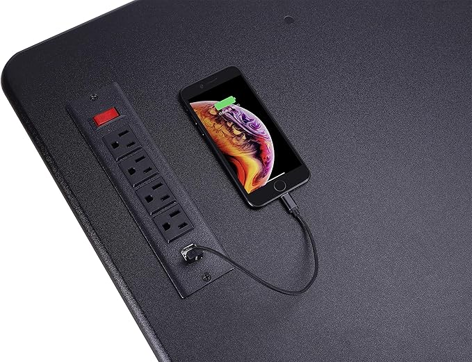 Rocelco 46" Height Adjustable Standing Desk Converter - Desktop AC USB Charger - Sit Stand Up Triple Monitor Riser - Tall Computer Workstation - Retractable Keyboard Tray - Black (R DADRB-46-ACUSB)