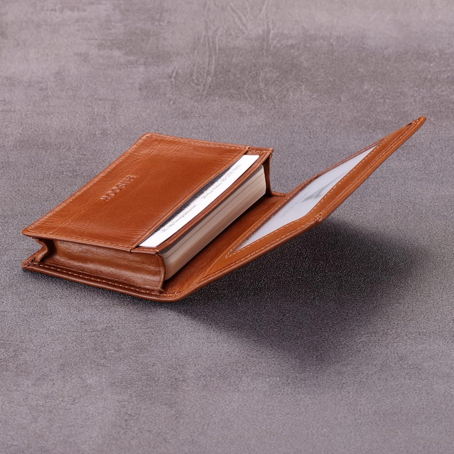 Leather Business Card Case Holder for Men & Women, Italian Calfskin