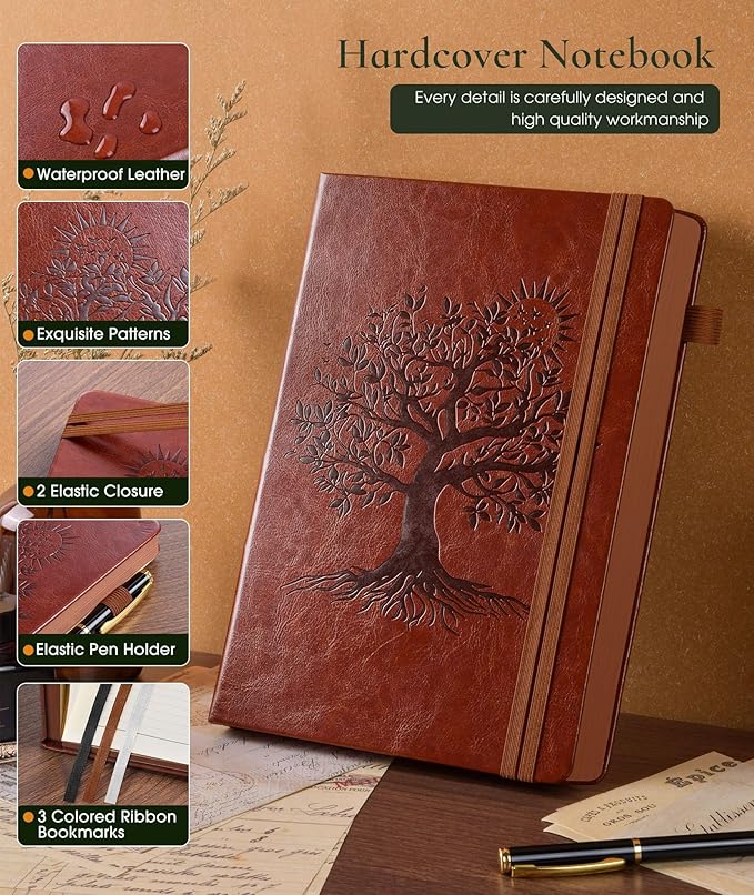 Vintage Leather Journal - 300 Page Lined Journal Notebook with Numbered Pages,A5 Notebook for Women Men,Travel Diary,Daily Journal for Writing, Note Taking, School & Work (5.8" x 8.3")