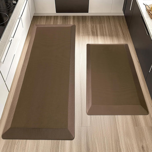 2 PCS Anti Fatigue Kitchen Mats for Floor, Brown 9/10 Extra Thick Cushioned Standing Desk Mat, Comfort Memory Foam Ergonomic Rugs and Mats Non-Slip Waterproof for Office, Kitchen, 20"x32"+20"x48"