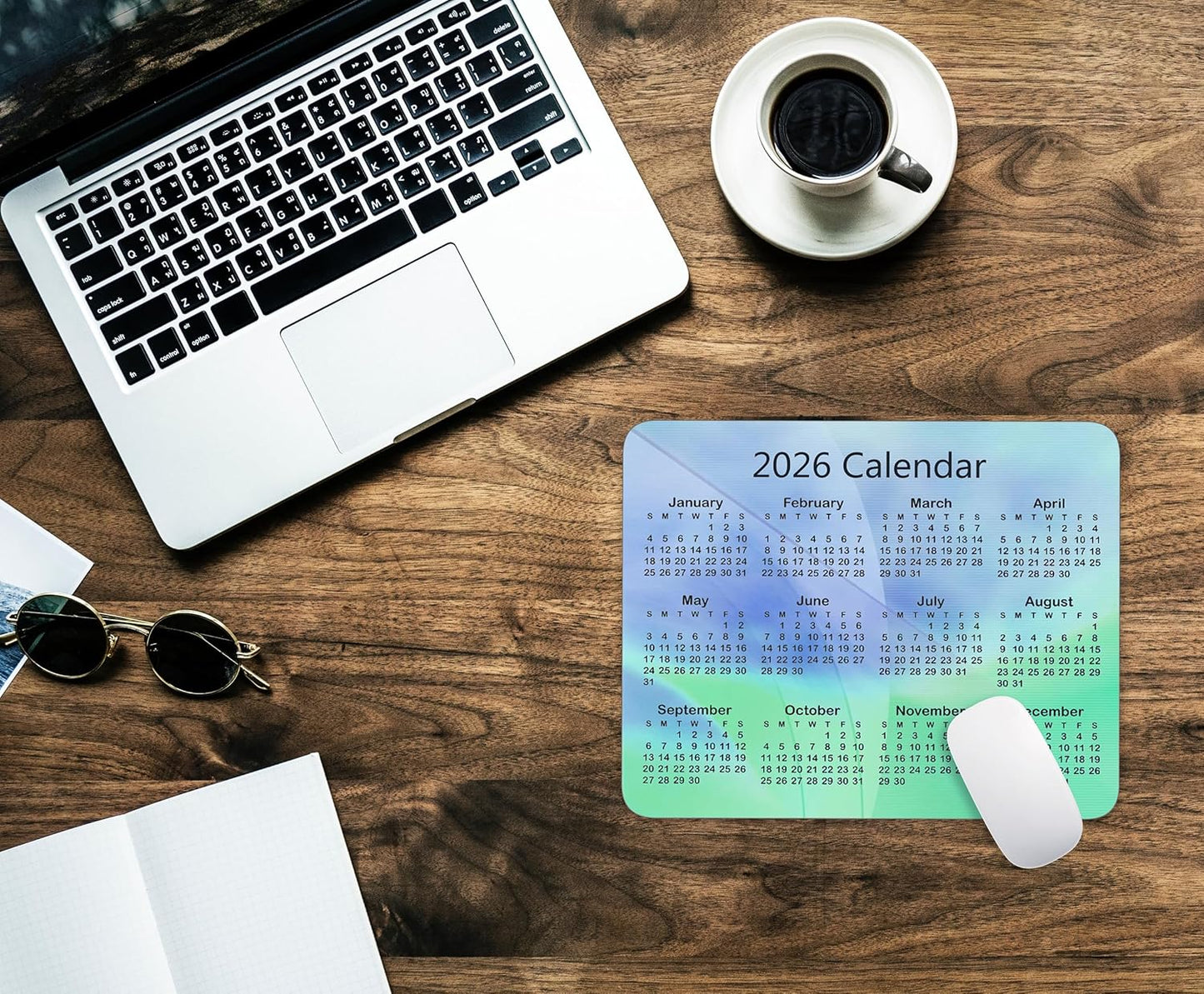 Calendar Mouse Pad, 2026 Geometric Calendar Horizontal Edition Gaming Mouse Mat with Custom Design, Non-Slip Rubber Base MousePads for Office Home Laptop Travel, 9.5"x7.9"x0.12" Inch