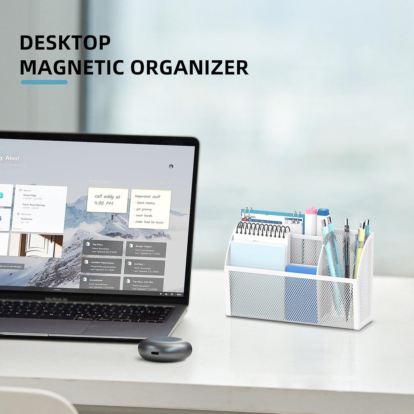 DALTACK Magnetic Pencil Holder Magnetic Shelf for the Whiteboard 3-Grid Mesh Magnetic Pen Holder for Refrigerator Magnetic Organizer Locker Accessories Organizer for Home, School and Office, White