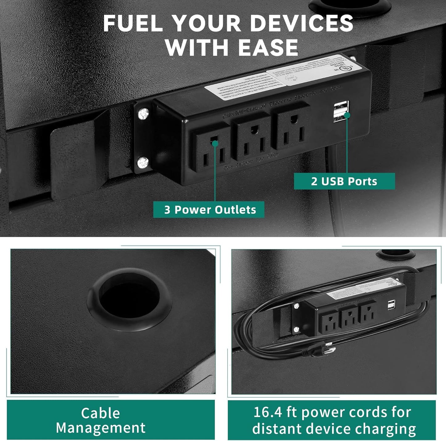 YITAHOME Steel AV Cart with Locking Cabinet, Metal Presentation Cart with Keyboard Tray, Rolling Media Cart with Wheels & Power 16.4ft Extra-Long Cord for Computer Laptop Projector Printer Black