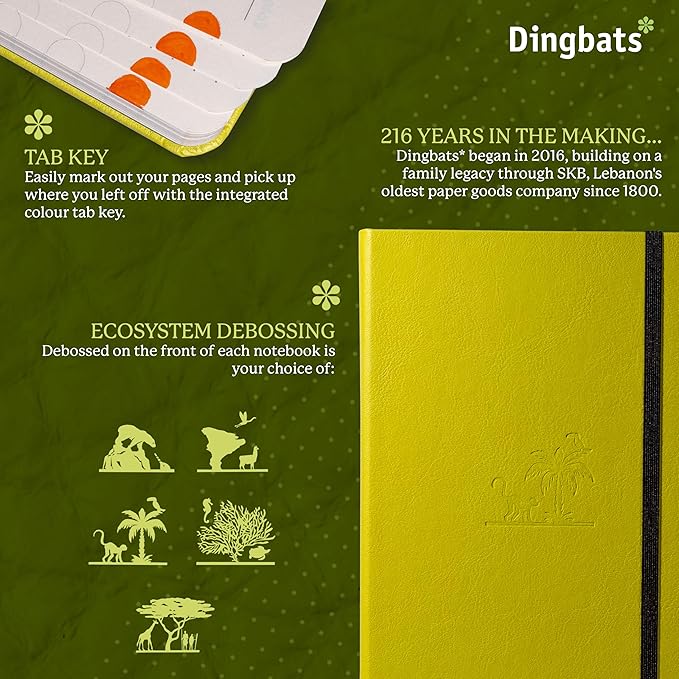 Dingbats* Earth Dotted Writing Journal Notebook A5 - Vegan Leather Hardcover - Ideal for Work, Travel - Pocket, Elastic Closure & Bookmark
