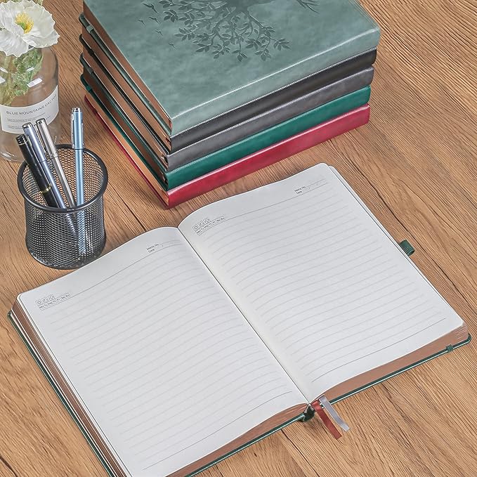 ZXHQ B5 360 Pages Lined Journaling Notebooks with Pen, Journals for Women Men Writing Notebook, Tree of Life Design, Brown Edge, Fine Inner Pocket - Light Brown