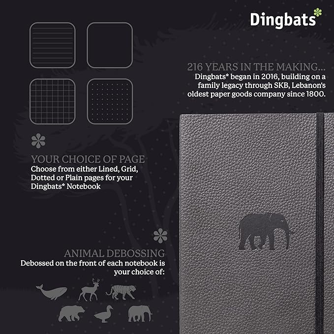 Dingbats A5+ Wildlife Notebook Journal Softcover, Cream 100gsm Ink-Proof Paper, 6 x 8.3 inches, 112 pages (Grey Elephant, Lined Format)