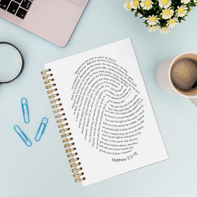 VNWEK Bible Scripture Matthew 5:3-16 Blessed are the Poor in Spirit God's Fingerprints Spiral Notebook Journal 5.5 x 8.3 inches,Christian Lined Hardcover Spiral Notebook,Christian Gifts