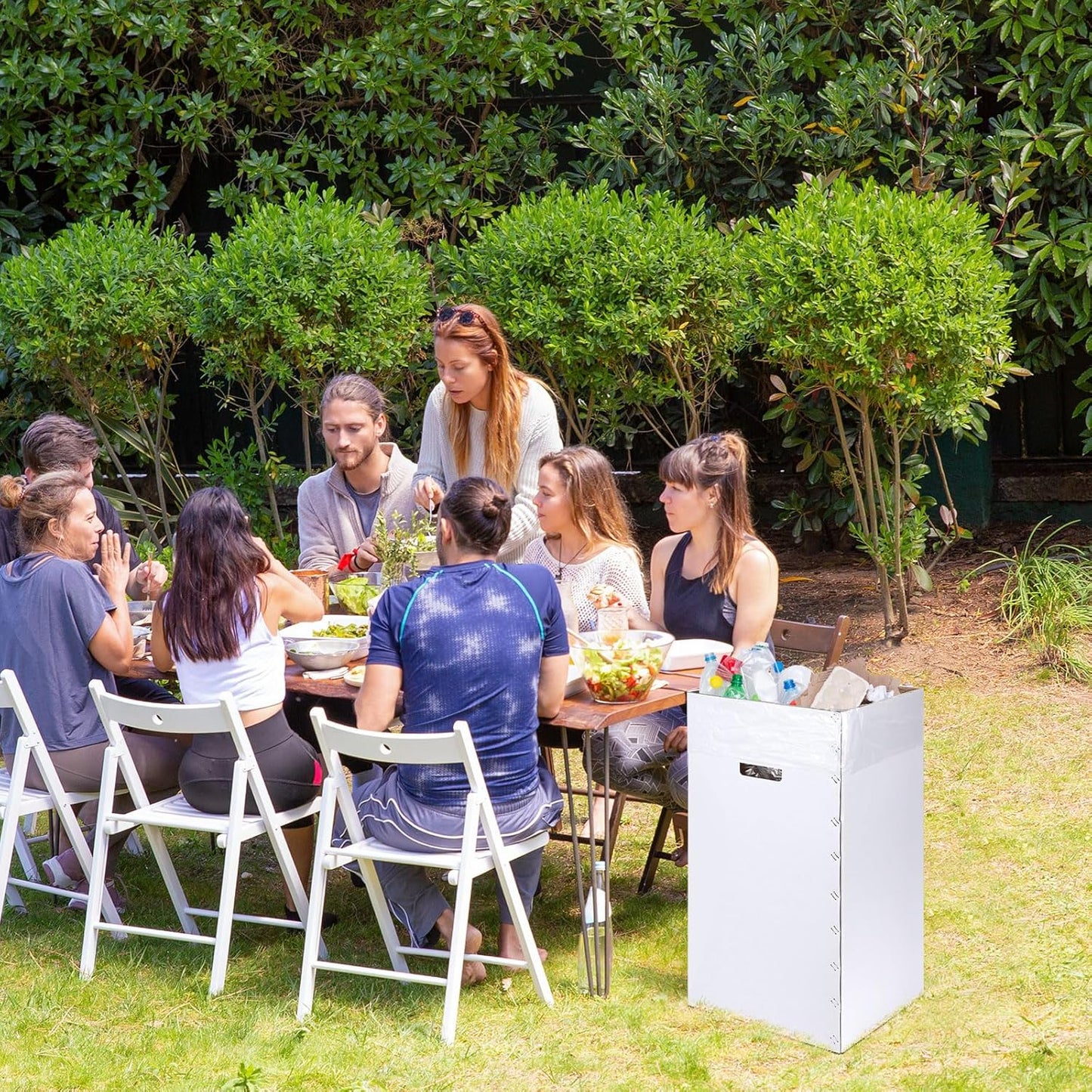 Tioncy 5 Pcs Cardboard Trash Cans Disposable and Reusable Corrugated Cardboard Trash Cans Recycling Bins Bulk with 10 Garbage Bags White Garbage Boxes for Parties Events(30 Gallon)