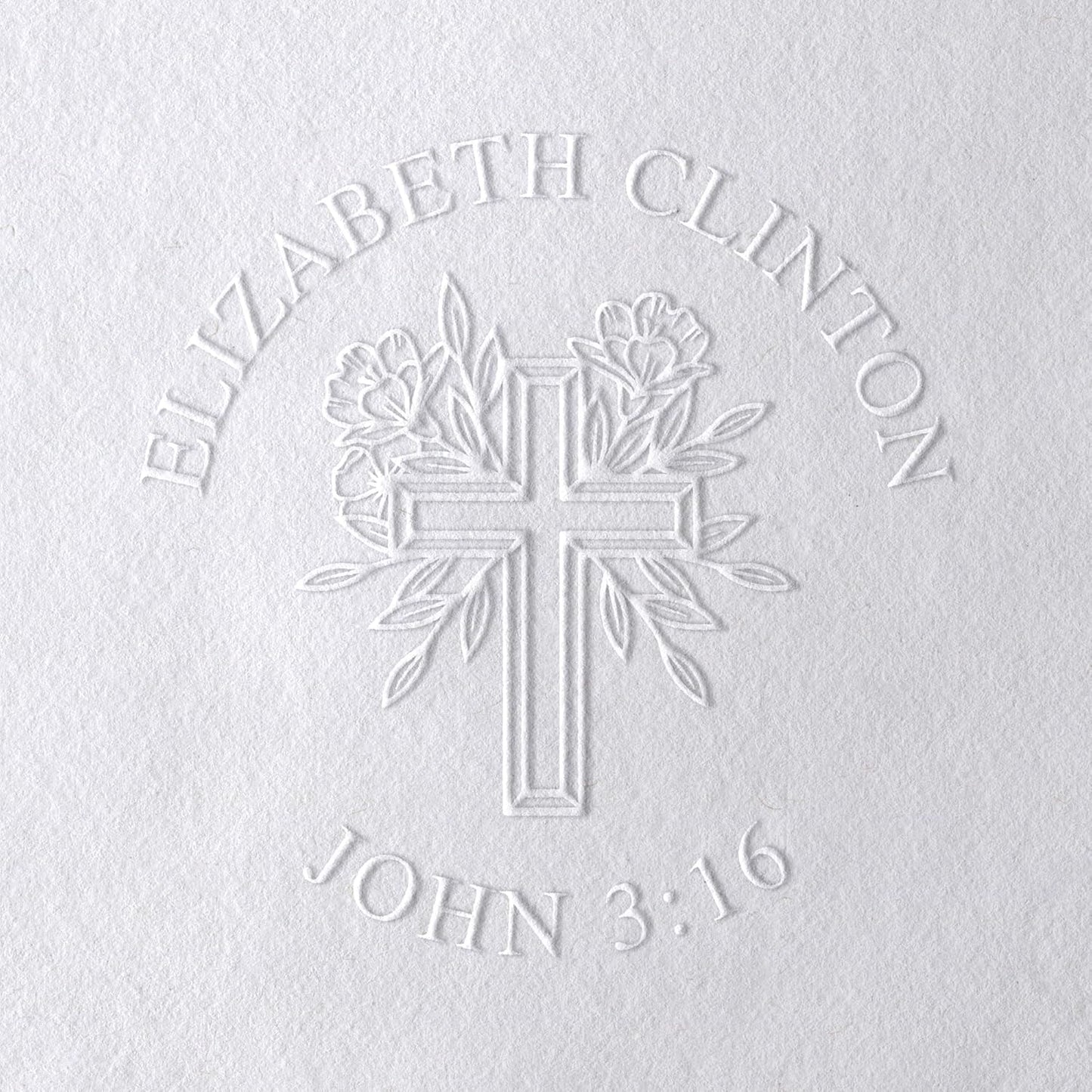 Personalized Bible Verse and Religious Cross Stamp or Book Embosser with Name in Classic Font. Wooden Stamp, Self Inking Stamp or Embosser (Cross Style #1)