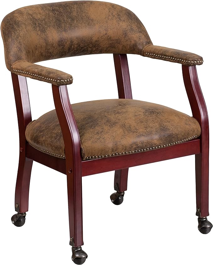 EMMA + OLIVER Bomber Jacket Brown Luxurious Conference Chair with Casters