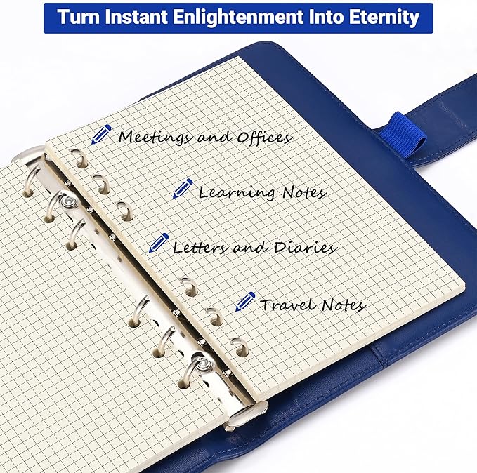 A6 Grid-Ruled Refill Paper, 100gsm Thick Beige No-Bleed Sheets (2 Packs, 80 Sheets Each), Pre-Punched – Fits A6 6-Ring Binders for Office, School & Teachers
