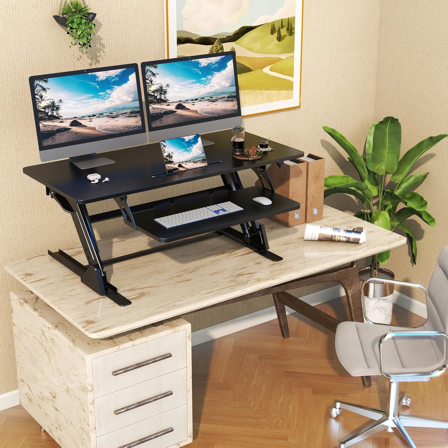 42 inch Stand Up Desk Converter, Height Adjustable Sit Stand Desk Riser, Black, 42PB