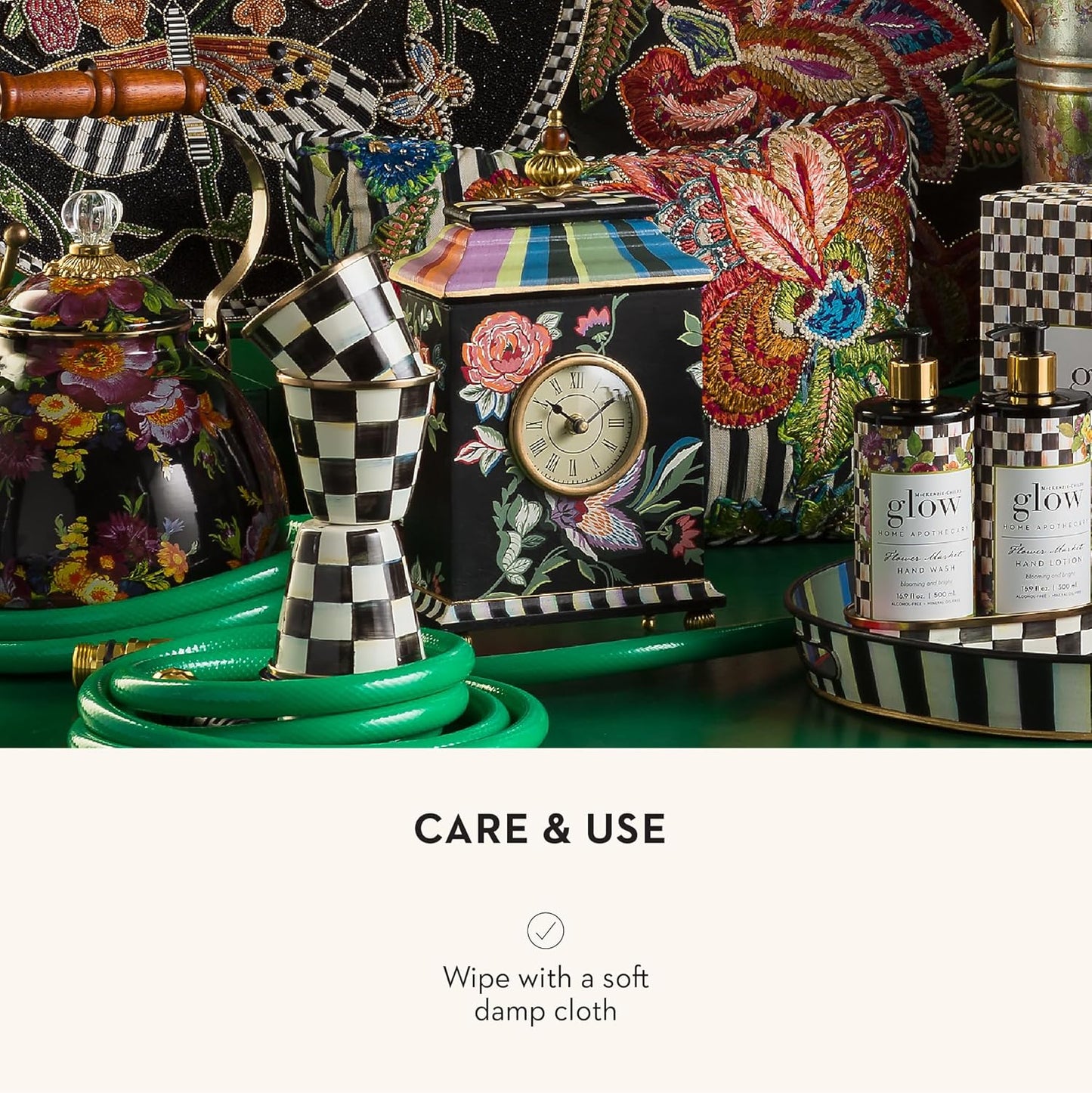 MACKENZIE-CHILDS Desk Clock, Decorative Wood Clock for Kitchen and Living Room, Jaipur