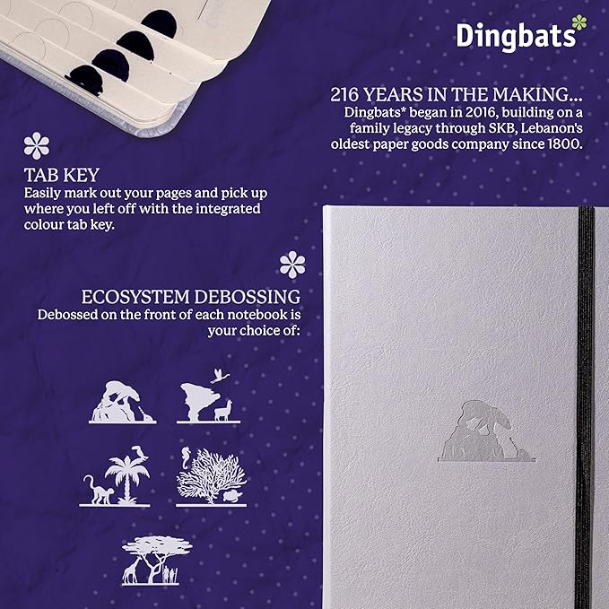 Dingbats - Earth Dotted A5 Medium Notebook, Glicine Arctic - Hardcover - Cream 100gsm Ink-Proof Paper - Numbered Pages, Index & Key Pages