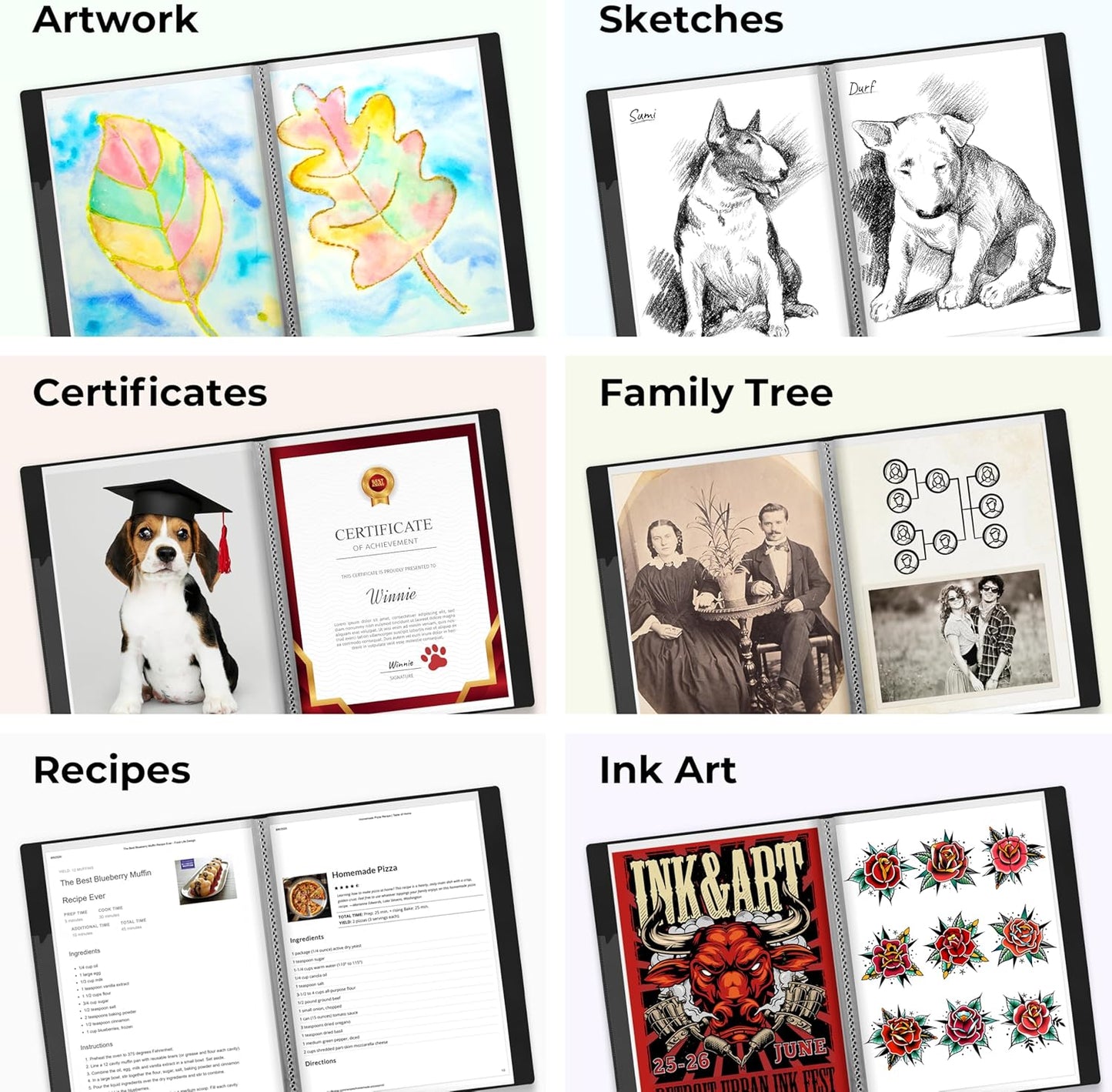 Dunwell 9x12 Presentation Book (Black), 24-Pocket Folder with Plastic Sleeves, Displays 48 Pages pf 9 x 12 or A4 Documents, Certificates, Keepsakes, Kids Art, Acid-Free Poly Portfolio Binder