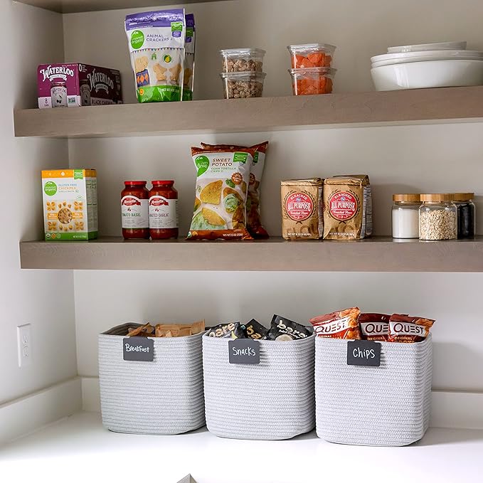 NaturalCozy Storage Cubes 11 Inch Cotton Rope Woven Baskets for Organizing, 3-Pack | Cube Storage Bin | Square Storage Baskets for Shelves Organizer, Classroom, Kids Toy Bins, Closet, Baby Nursery