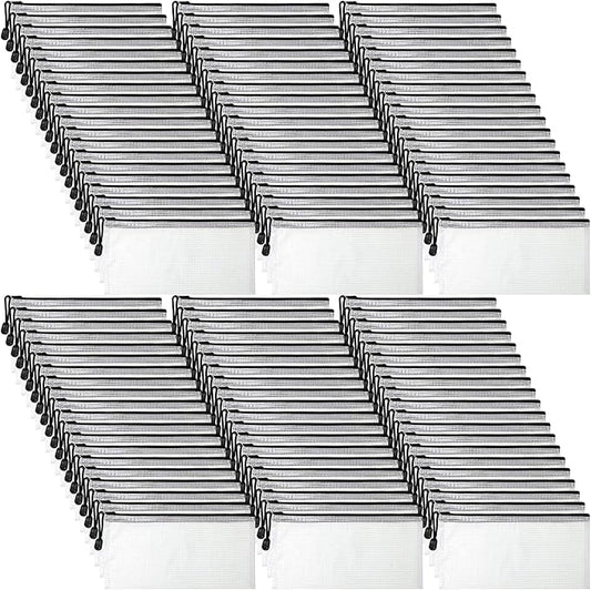 Zhehao 200 Pieces A6 Mesh Zipper Pouch Bulk Mesh Bags with Zipper Waterproof Small Pencil Pouches for School Office Supplies Organization 9.4 x 4.5 Inches(Black and White)