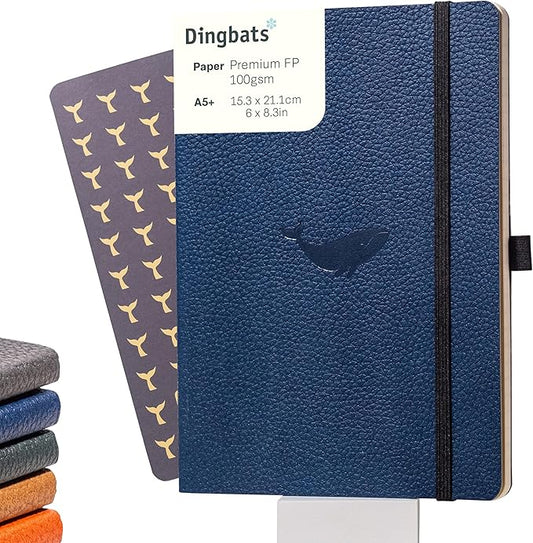Dingbats A5+ Wildlife Notebook Journal Softcover, Cream 100gsm Ink-Proof Paper, 6 x 8.3 inches, 112 pages (Blue Whale, Dotted Format)