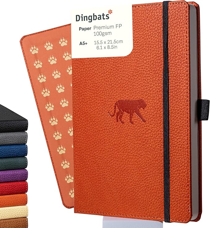 Dingbats* Wildlife Grid Writing Journal Notebook A5 - Vegan Leather Hardcover - Ideal for Work, Travel - Pocket, Elastic Closure, & Bookmark