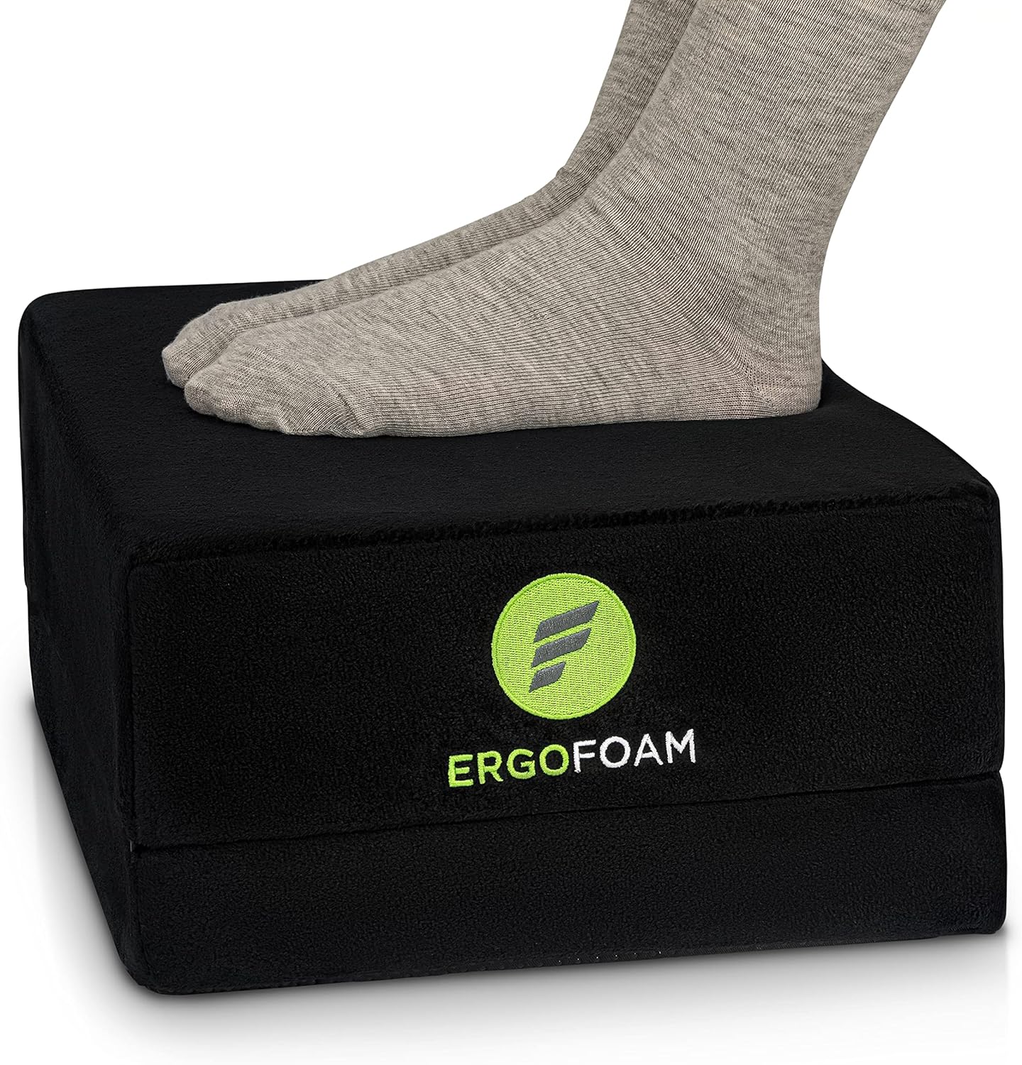 ErgoFoam Flat-Top Adjustable Foot Rest - High-Density Compression-Resistant Foam, Non-Slip, Black, Modern, Office