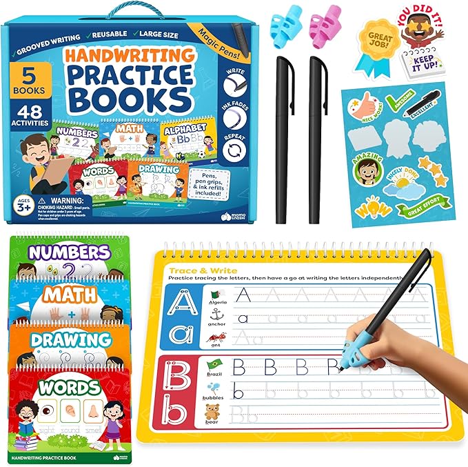 Magic Grooved Writing Practice for Kids - Grooved Handwriting Practice for Kids 5-7 8-10- Magic Copybooks for Kids Letter Tracing Books for Ages 3-5 Toys for Ages 5-7 - Preschool Learning Activities