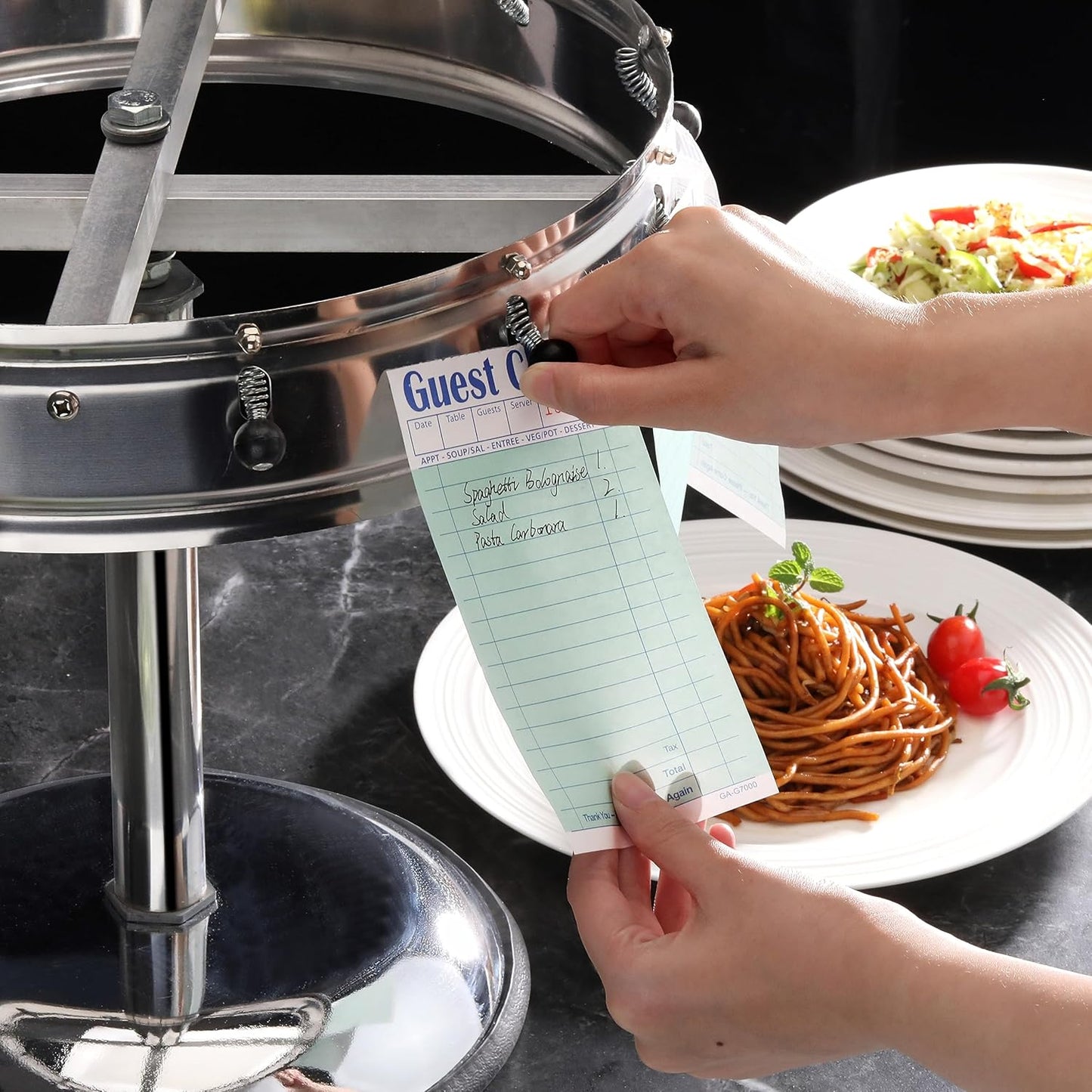 New Star Stainless Steel Order Wheel Ticket Holder, 12 Clips, 14-Inch Dia with 10-Inch Chrome Heavy Base, 1 Piece