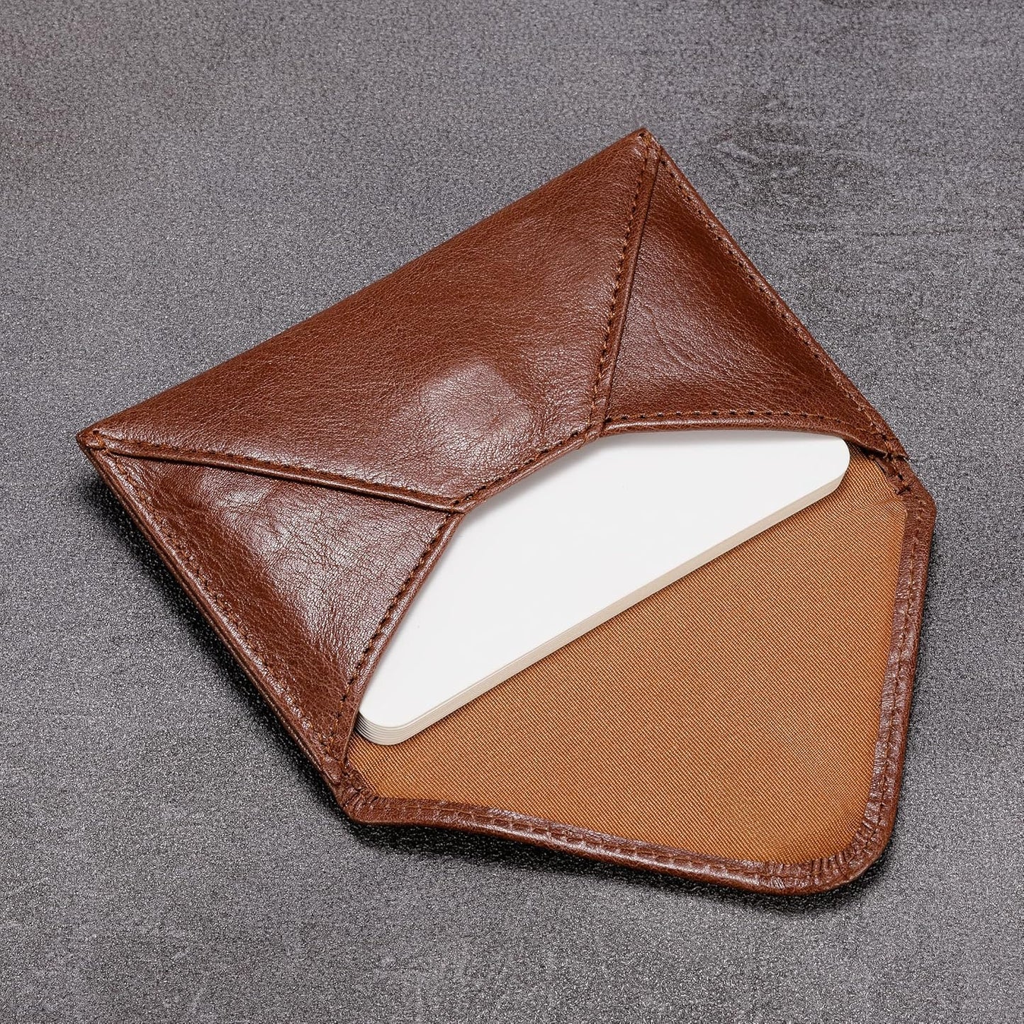 HISCOW Envelope Business Card Case with Magnet Closure - Italian Calfskin (Coffee Vegetable-Tanned Leather)